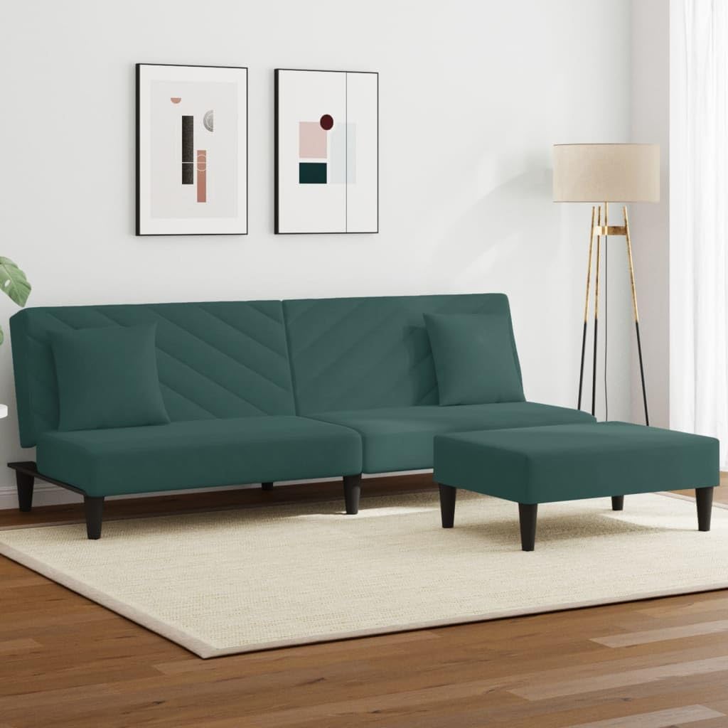 vidaXL Dark Green Velvet 2-Piece Sofa Set with Convertible Bed/Daybed and Footstool for Living Room, Lounge, Home